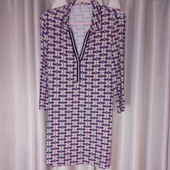 Boden Geometric Patterned 70’s Style Size 8 Glitter V-Neck Office/Business Dress - Picture 4 of 6
